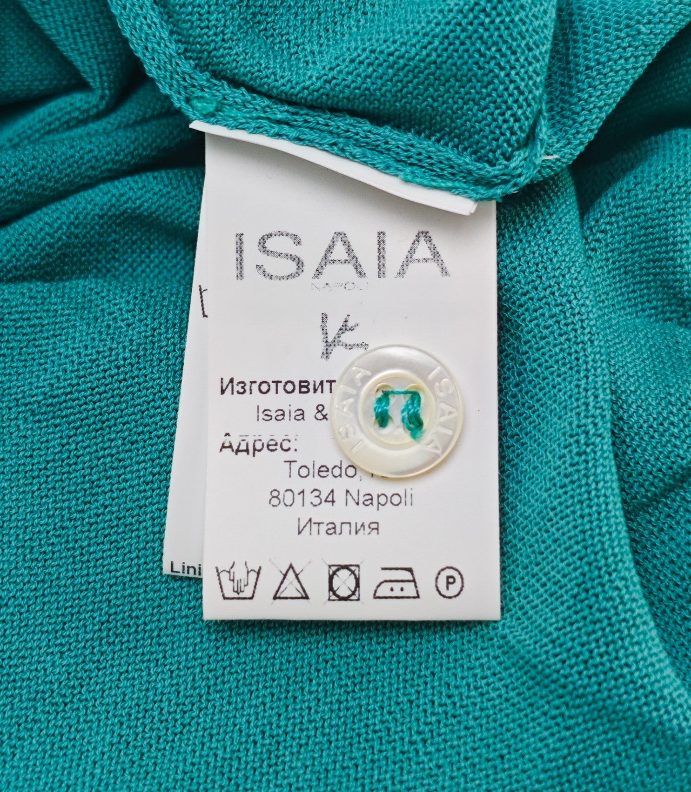 1150$ ISAIA NAPOLI Turquoise Polo Sweater Short Sleeve Knit Cotton Size XXL