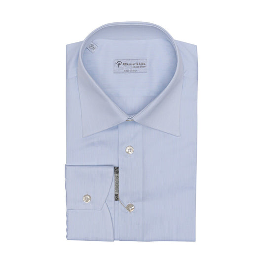 690$ LUXURY GERLIN Shirt Striped Light Blue ALUMO Cotton 1V ZILLI