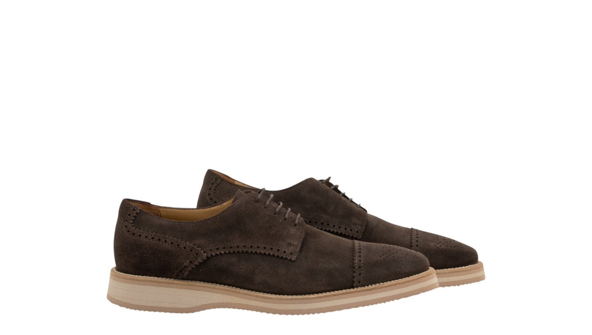 1150$ TESTONI "Bolgheri" Derby Shoes Eco Suede Cigar 8 UK / 9 US / 42 IT
