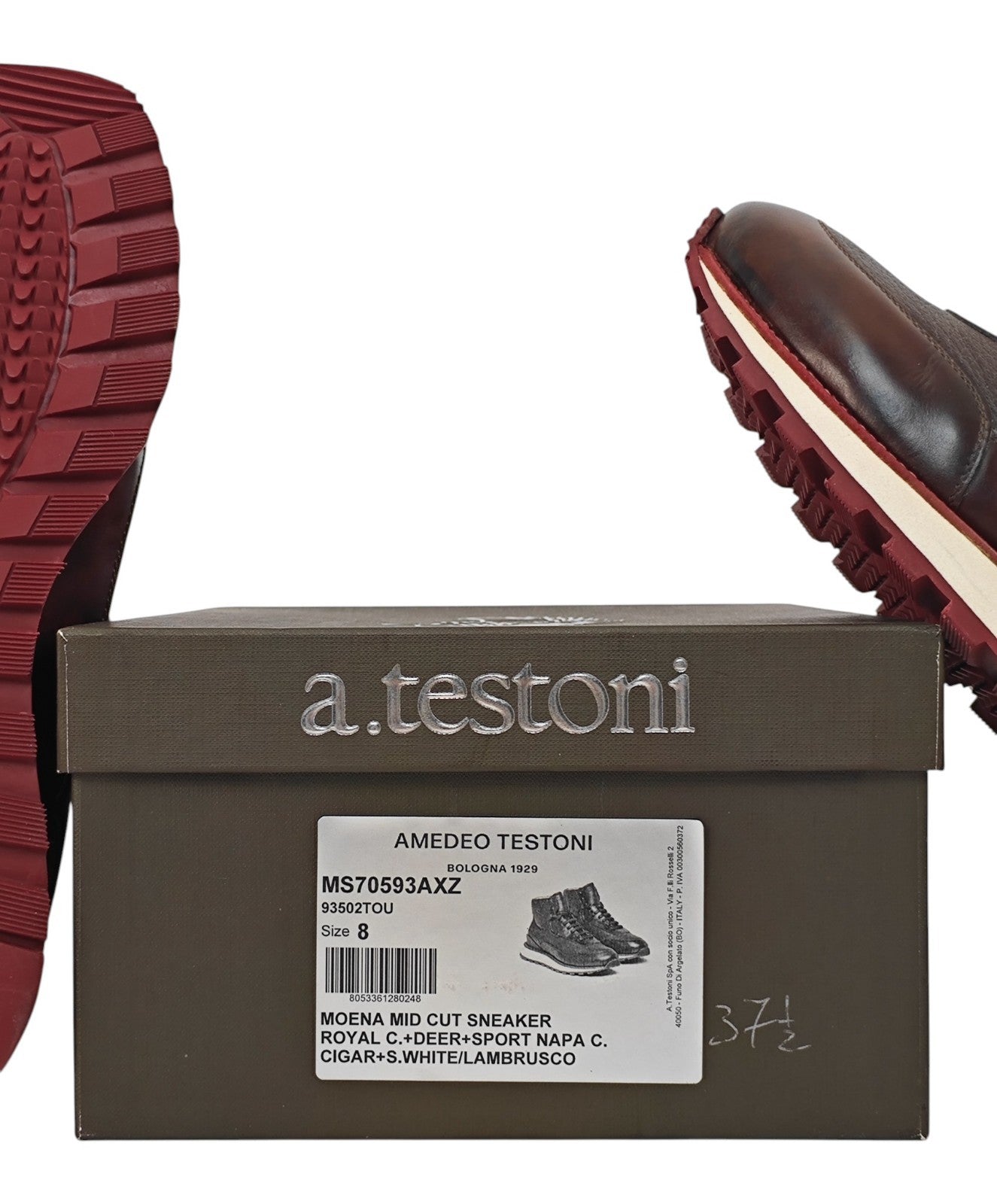 1200$ TESTONI "Piuma" High Top Sneaker  Nappa + Deerskin 8 UK / 9  US / 42 IT