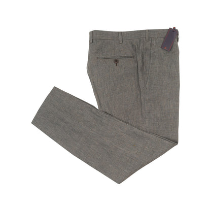 1250$ ISAIA NAPOLI Gray & Brown Hand-Sewn Dress Pant 100% Linen 34 US / 50 EU