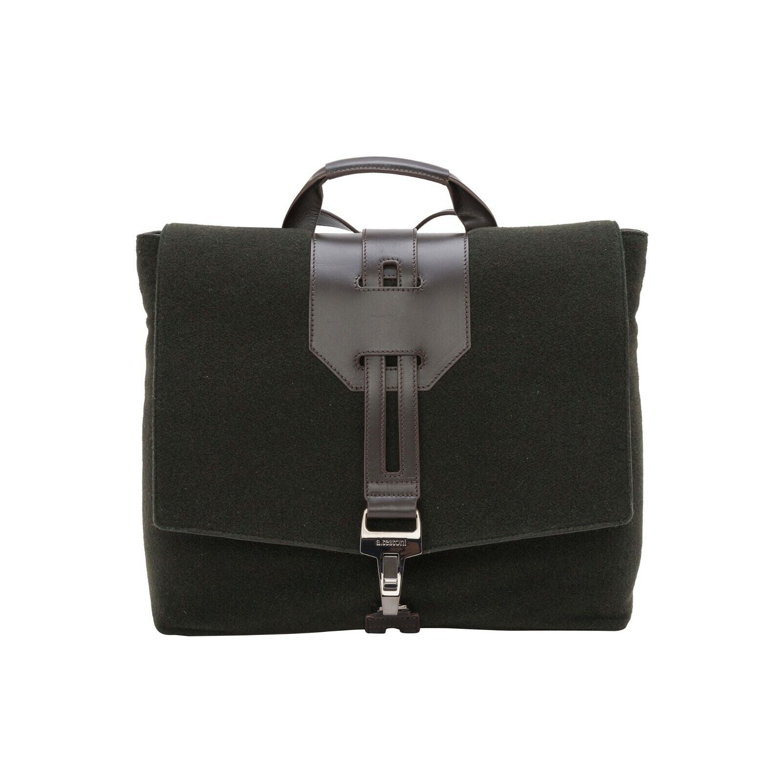 $820 Testoni Bologna Messenger Bag Backpack Loden Wool + Tosco Calf 