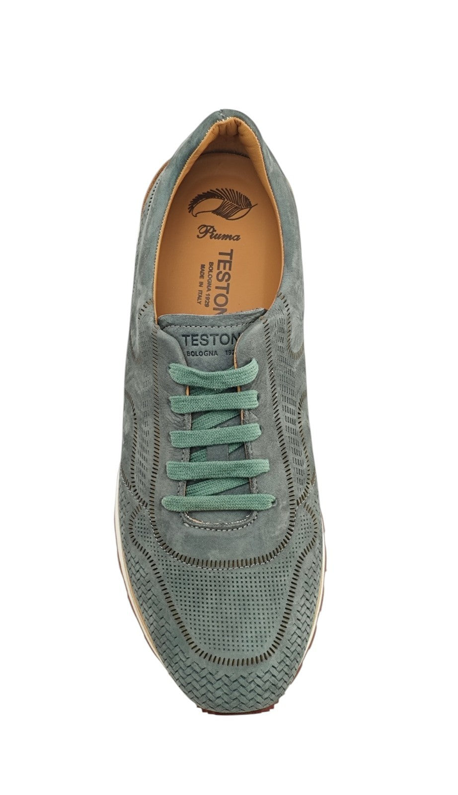 $900 TESTONI BOLOGNA "Moena" PIUMA Sneaker Shoes Nabuk Calf Green Malachite