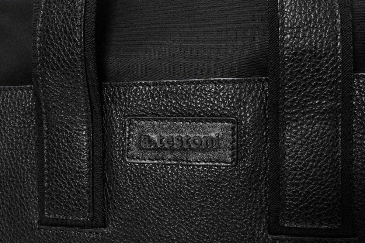 $629 a.Testoni Bologna Pc Case / Backpack Black Karibu Calf + Fabric Luxury