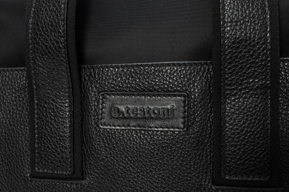 $629 a.Testoni Bologna Pc Case / Backpack Black Karibu Calf + Fabric Luxury