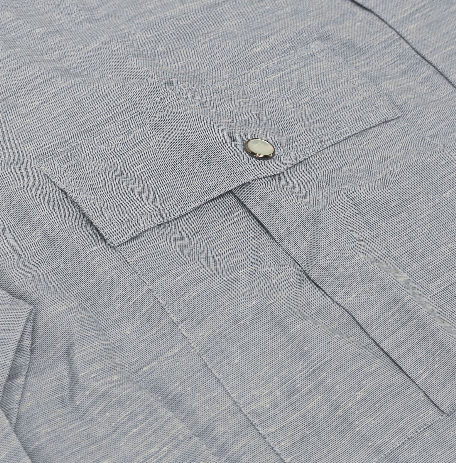 875$ ISAIA NAPOLI Blue Casual Western Shirt Pockets Hand-Sewn Cotton - Silk