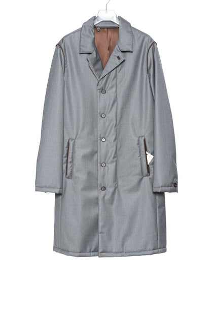 $4200 HETTABRETZ Gray Coat Wool Leather Silk Water-resistant 40 US / 50 EU Slim