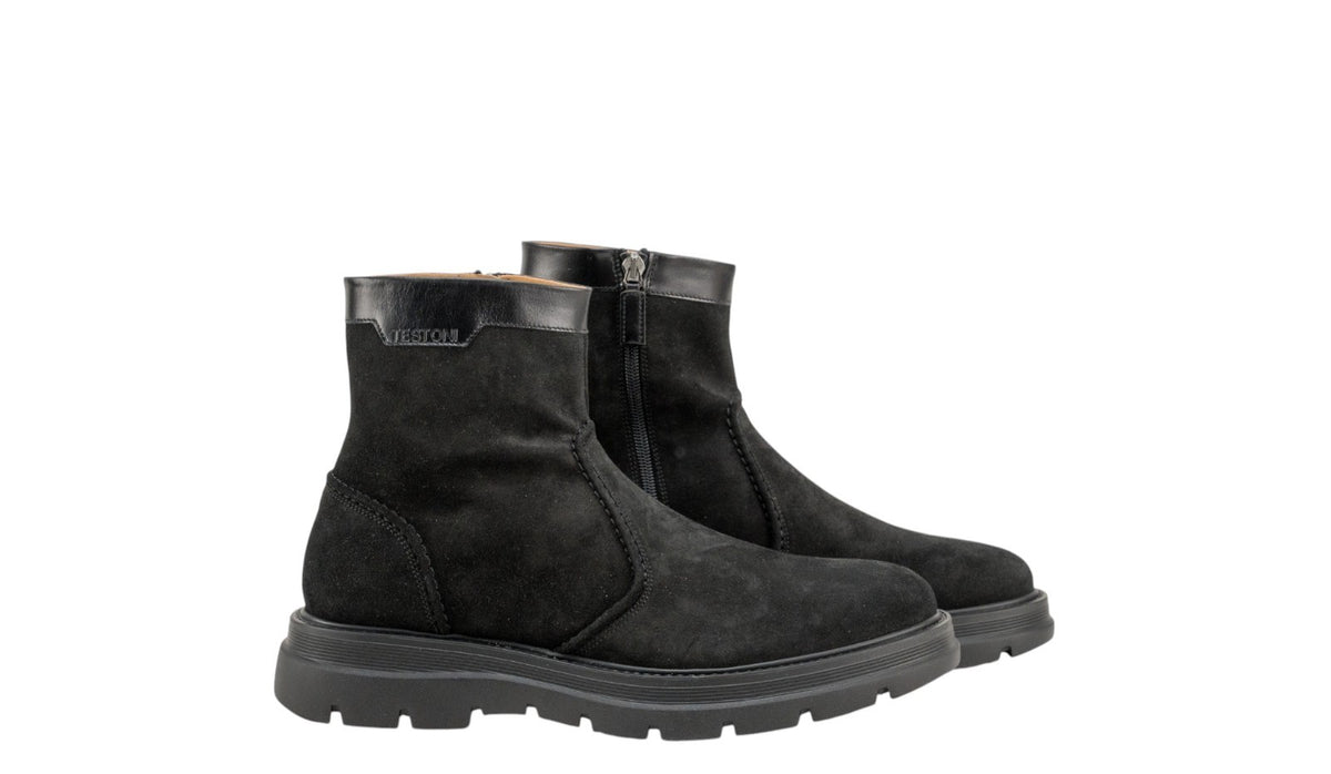 1550$ TESTONI Combat Zip Boot Shoes Suede + Plain Calf Black 8 UK / 9 US / 42 IT