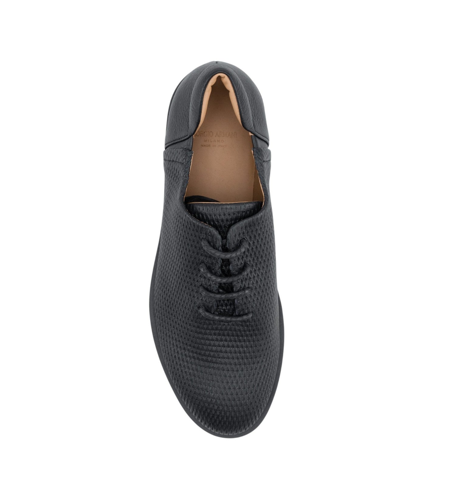 1050$ GIORGIO ARMANI Sneakers Shoes blue Midnight Textured Leather Lace-Up