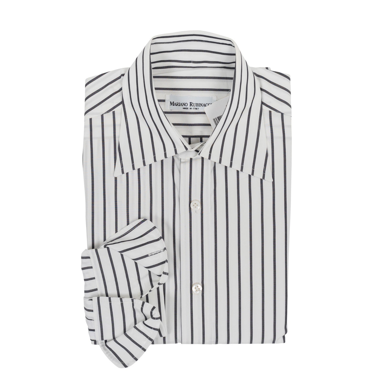520$ RUBINACCI NAPOLI White Black Hand-Sewn Striped Shirt Cotton Classic Fit  6T