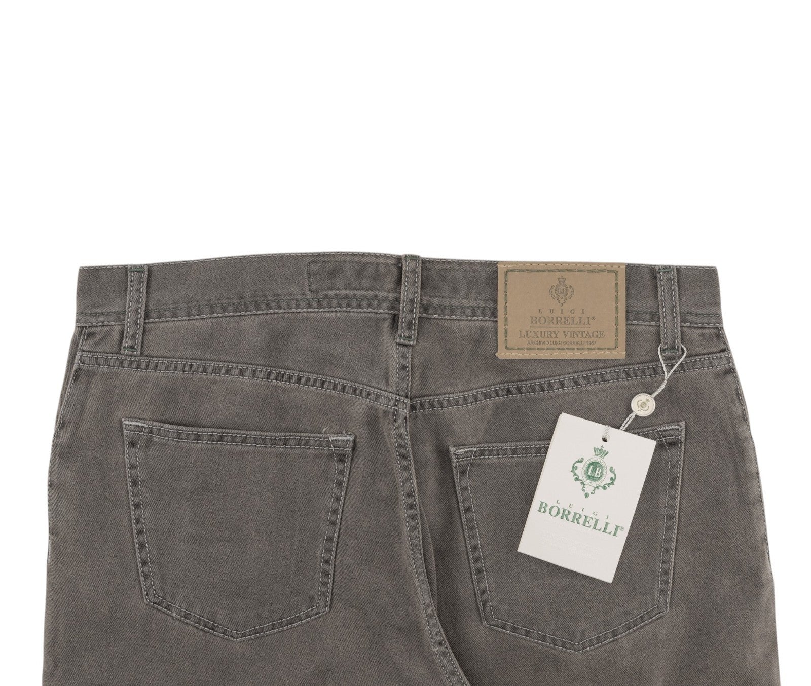 415$ LUIGI BORRELLI NAPOLI Solid Gray Denim Jeans Pant Cotton 34 US / 50 EU