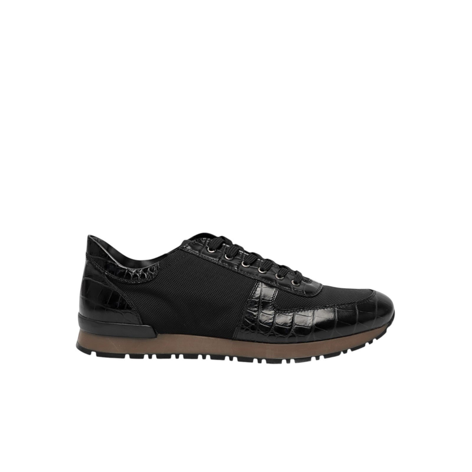 850$ TESTONI Sneaker Shoes Printed Crocodile +  Fabric Black 8 UK / 9 US / 42 IT