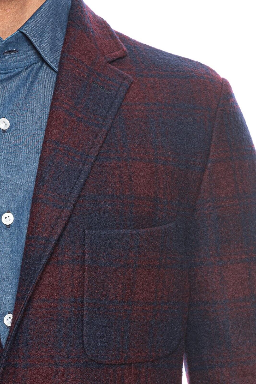 $1980 BELVEST Wool Check Burgundy Blue Jacket 38 US / 48 EU Drop 7R