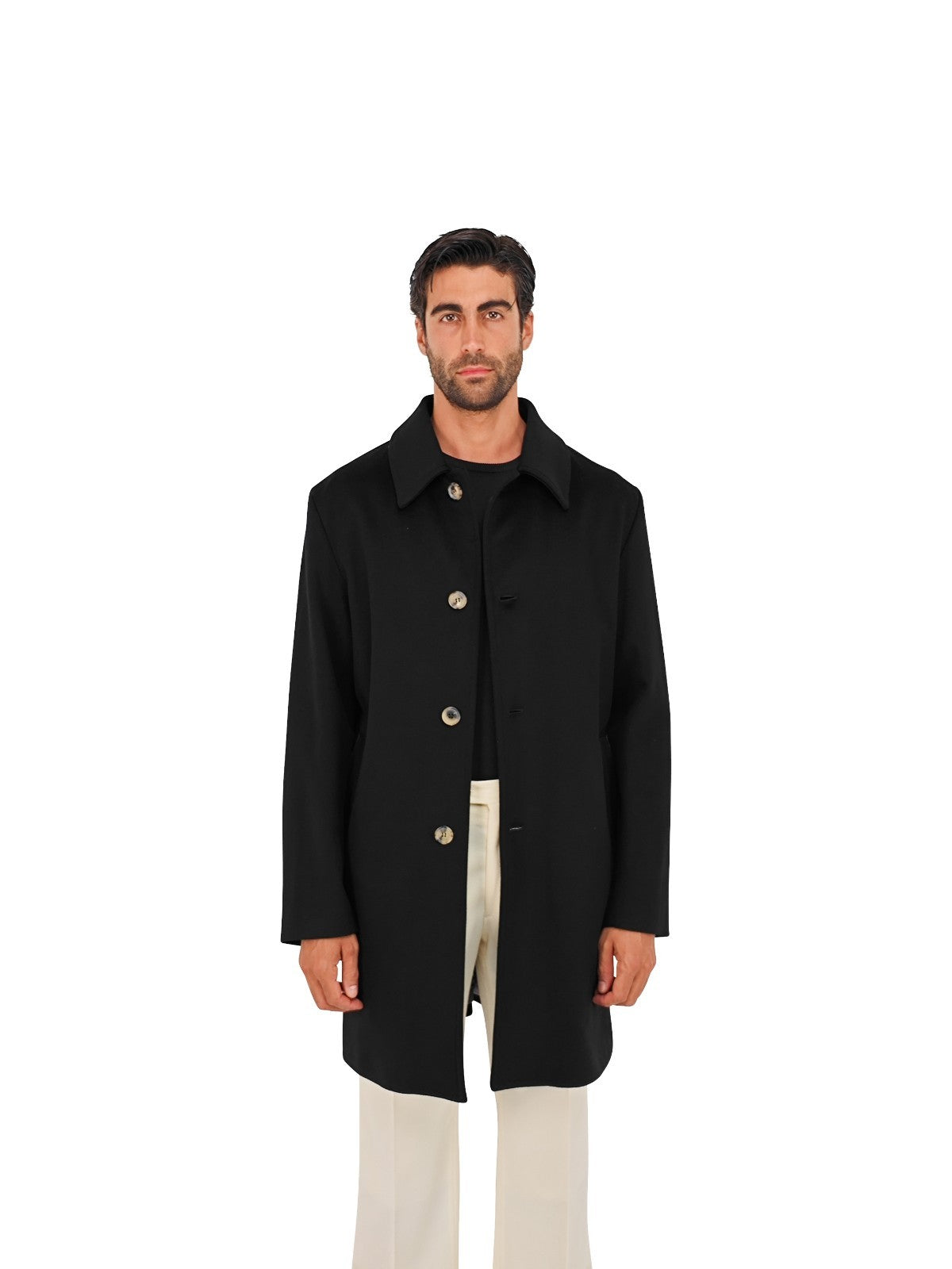 5900$ ISAIA NAPOLI Black Hand-Sewn Car Coat Long Wool 40 US / 50 EU R