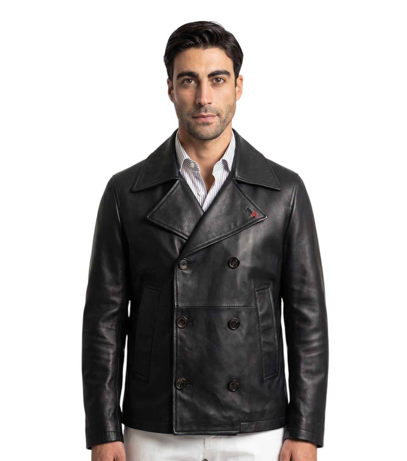 $6750 ISAIA Blue Midnight Double Breasted Peacoat Jacket Lambskin 38 US / 48 EU