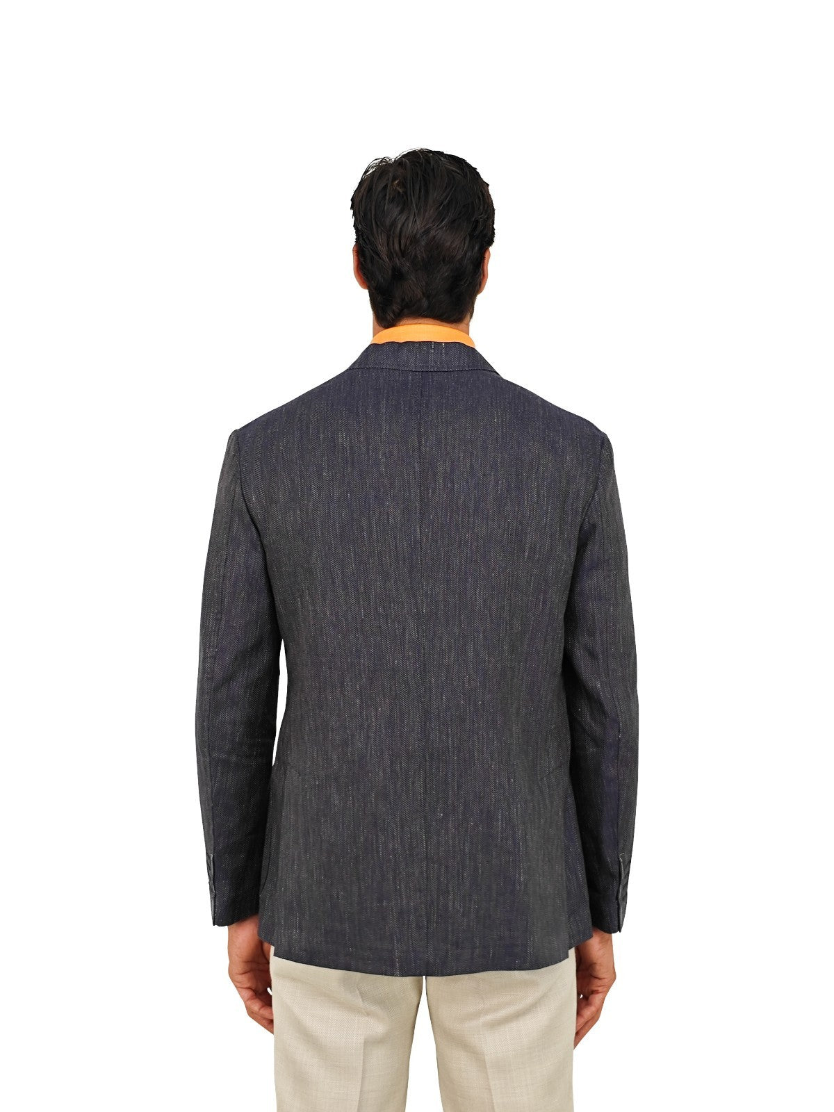 $1650 RUBINACCI Blue Herringbone Jacket Sport Coat Linen / Cotton 40 US / 50 EU