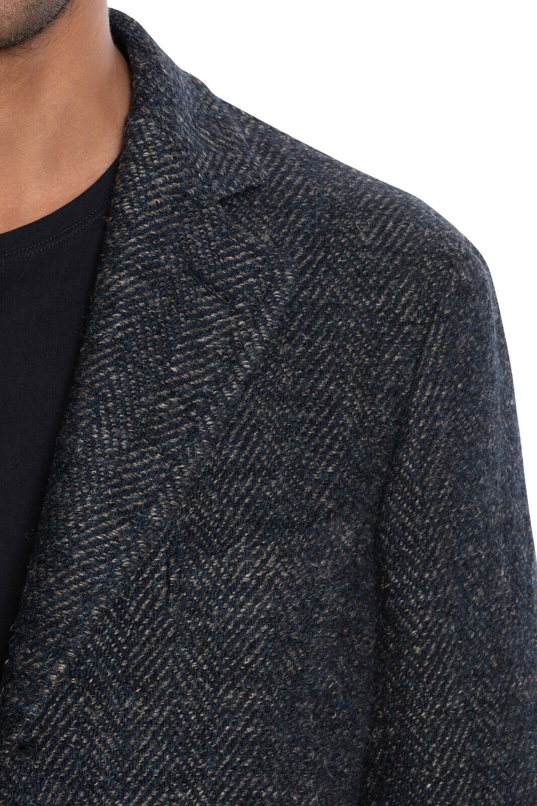 $2150 BOGLIOLI MILANO Single Braested Blue Coat K.Jacket TWEED Wool Herringbone 