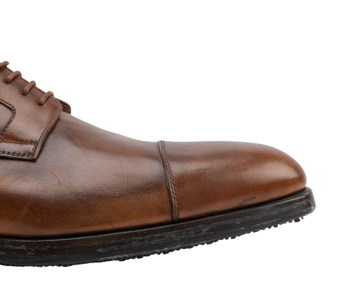 1200$ TESTONI Derby Shoes Antique Calf Leather Caramel 8 UK / 9 US / 42 IT