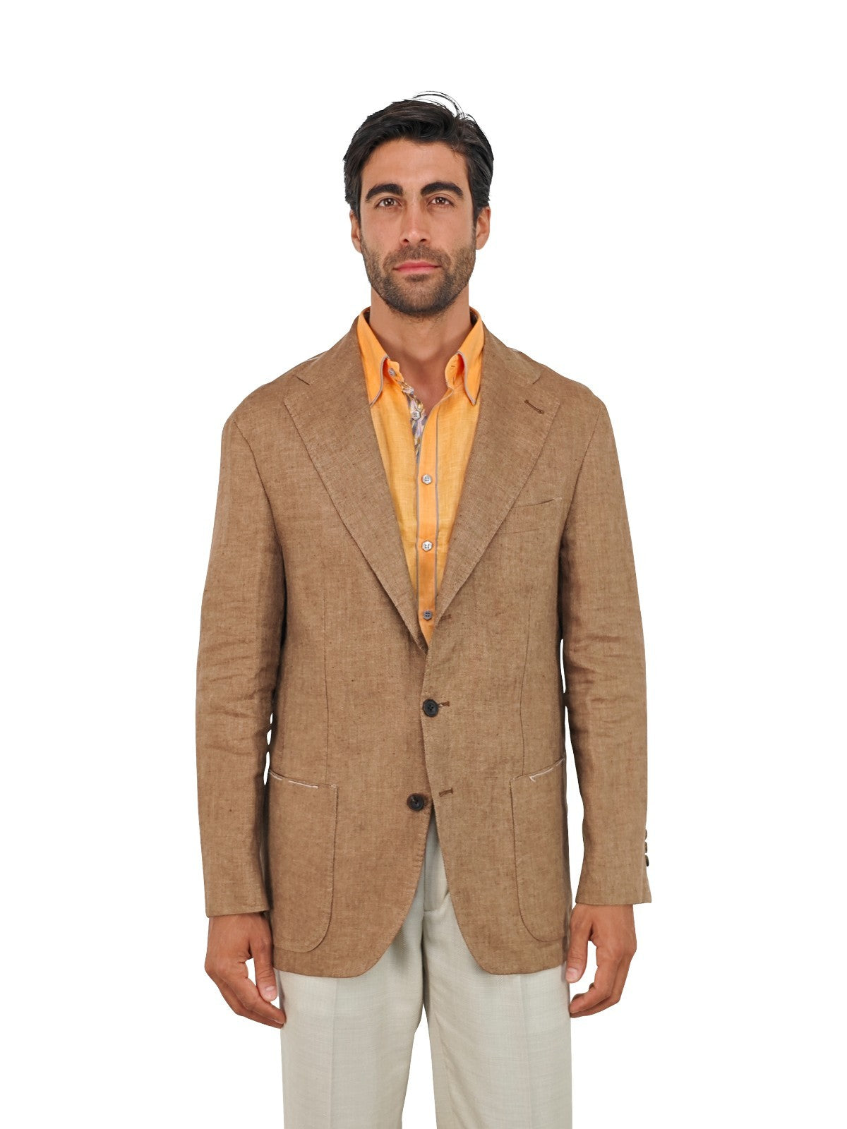 $1450 RUBINACCI NAPOLI Brown Birdseye Jacket Sport Coat 100% Linen 44 US / 54 EU