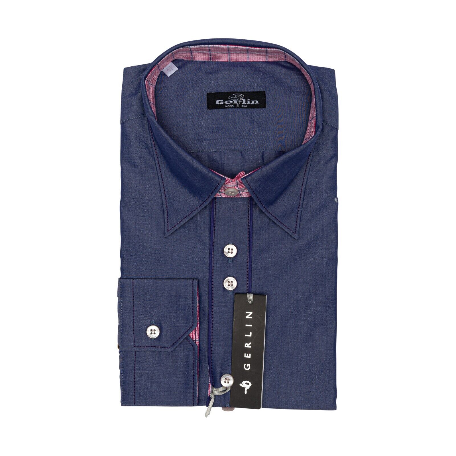 690$ LUXURY GERLIN Shirt Cotton Denim Point Collar 16 - 41  4Z BIJAN
