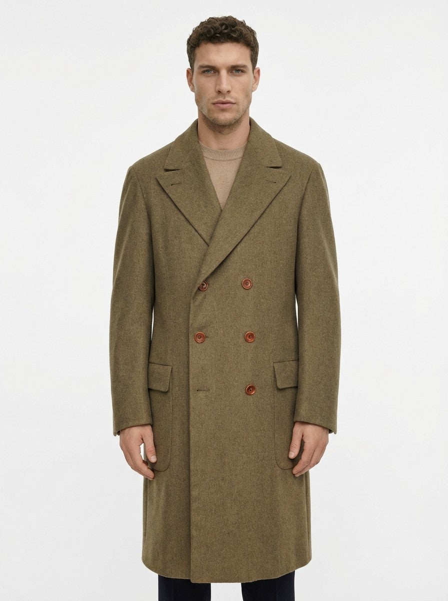 3500$ LUCIANO BARBERA Beige Martingale Overcoat 100% Cashmere 40 US / 50 EU