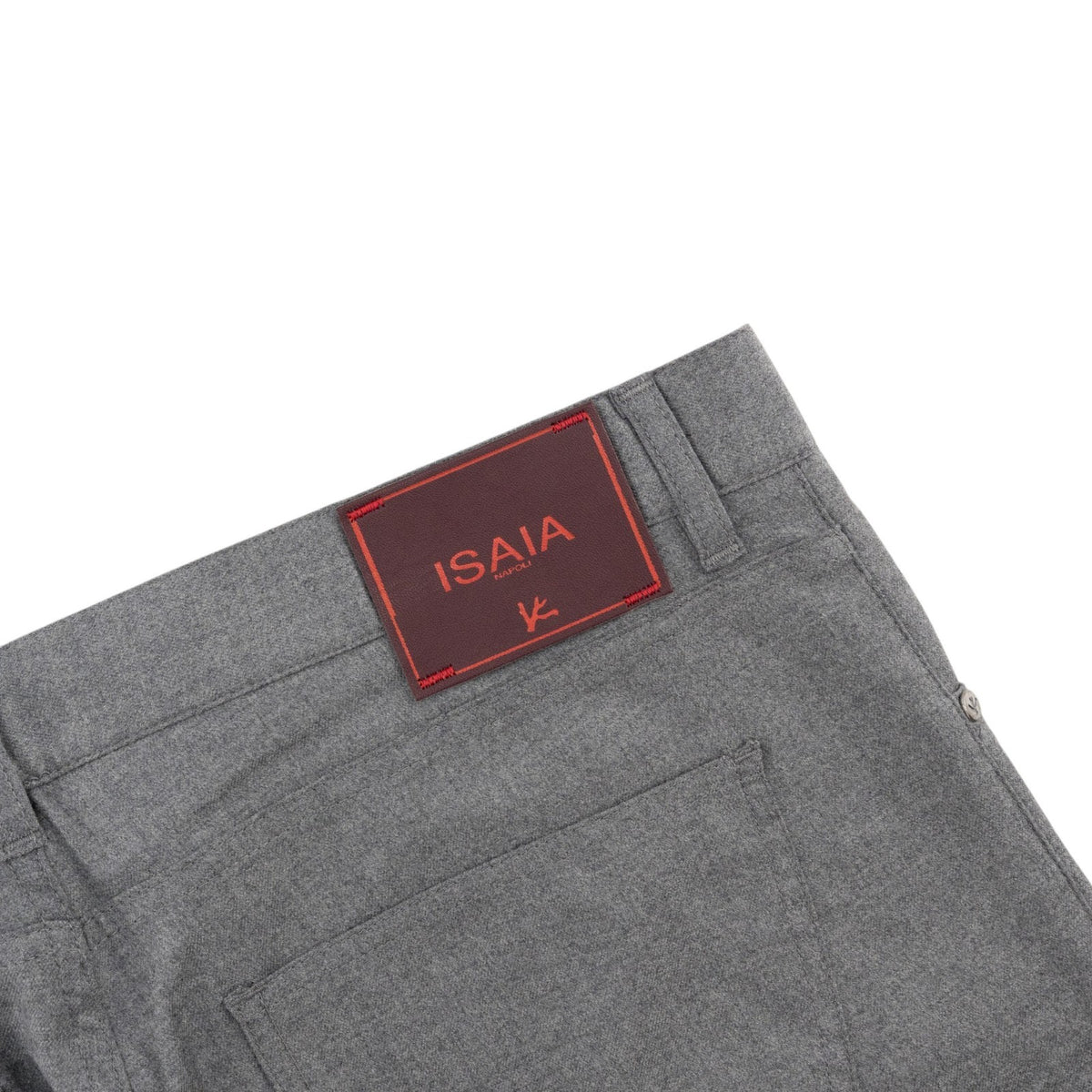 1100$ ISAIA NAPOLI Gray 5 Pocket Pant Wool + Leather Tag Slim Fit 38 US / 54 EU