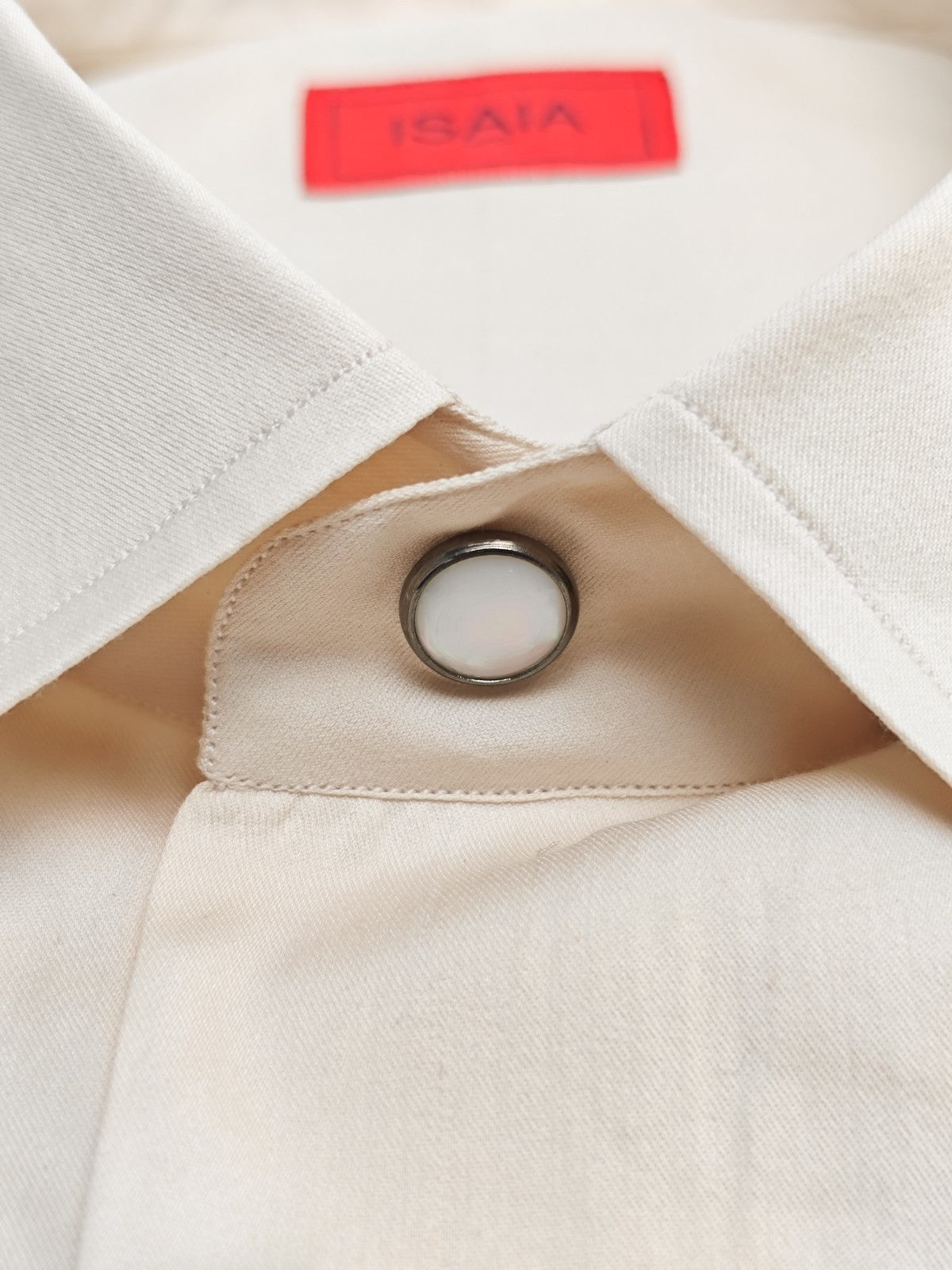 850$ ISAIA "Western" Cream Casual Shirt Pockets White Cotton - Silk  15.5 - 39