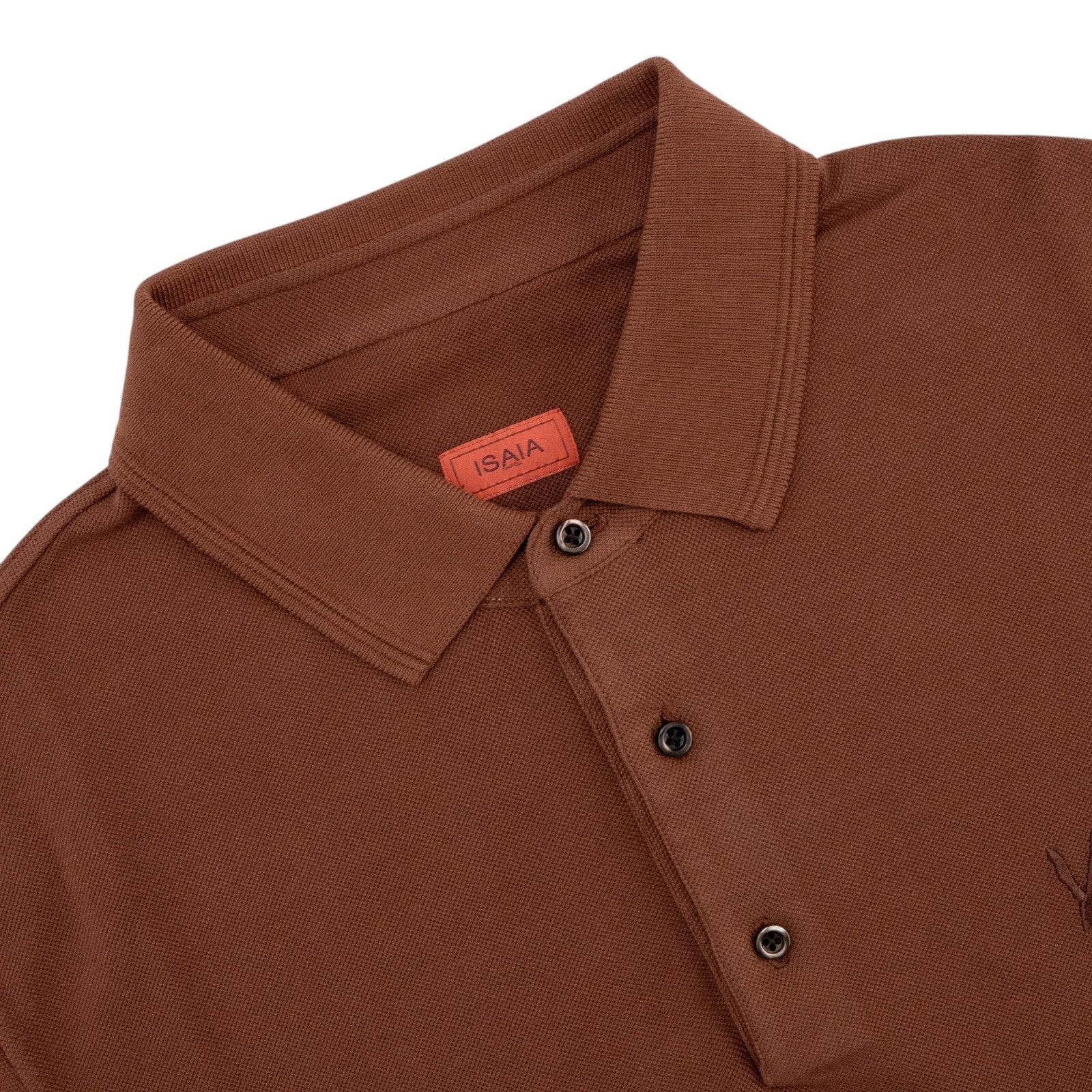 575$ ISAIA NAPOLI Garment Dyed Cotton Piquet Short Sleeve Polo Brown Size M