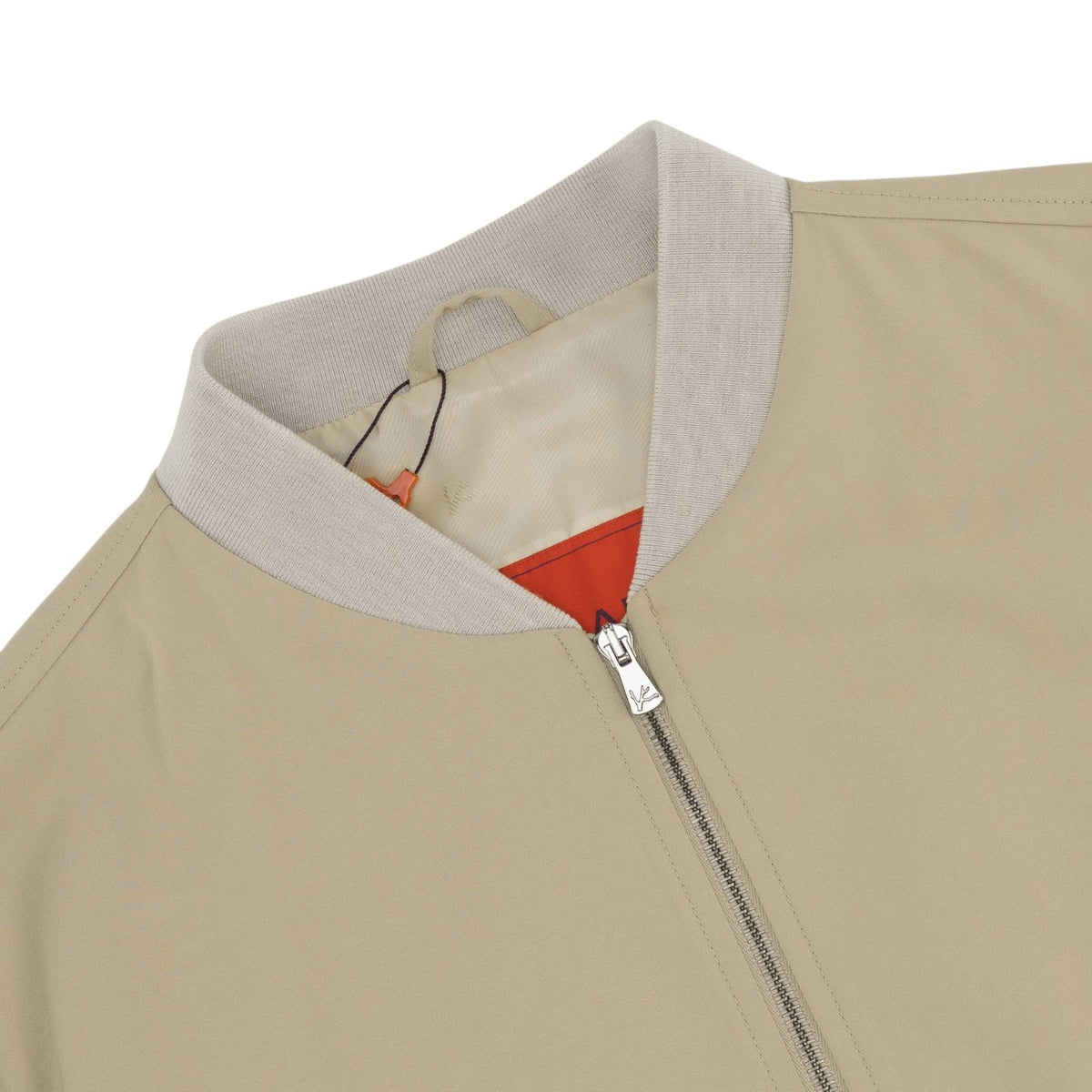 $3500 ISAIA Techno Cotton Silk Aqua Varsity Jacket Water Repellent Light Beige