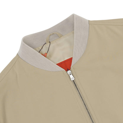 $3500 ISAIA Techno Cotton Silk Aqua Varsity Jacket Water Repellent Light Beige