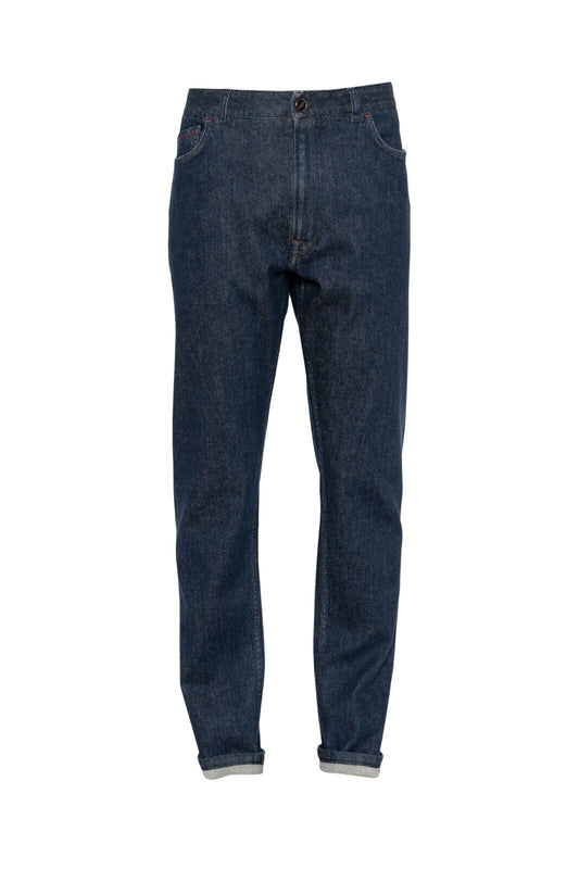 690$ ISAIA NAPOLI Dark Blue 5 Pockets Denim Jeans Trousers Pant Regular Cotton