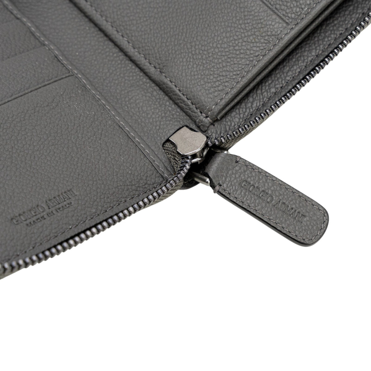 750$ GIORGIO ARMANI Wallet Zip Around Embossed GA Monogram Gray Taupe Leather