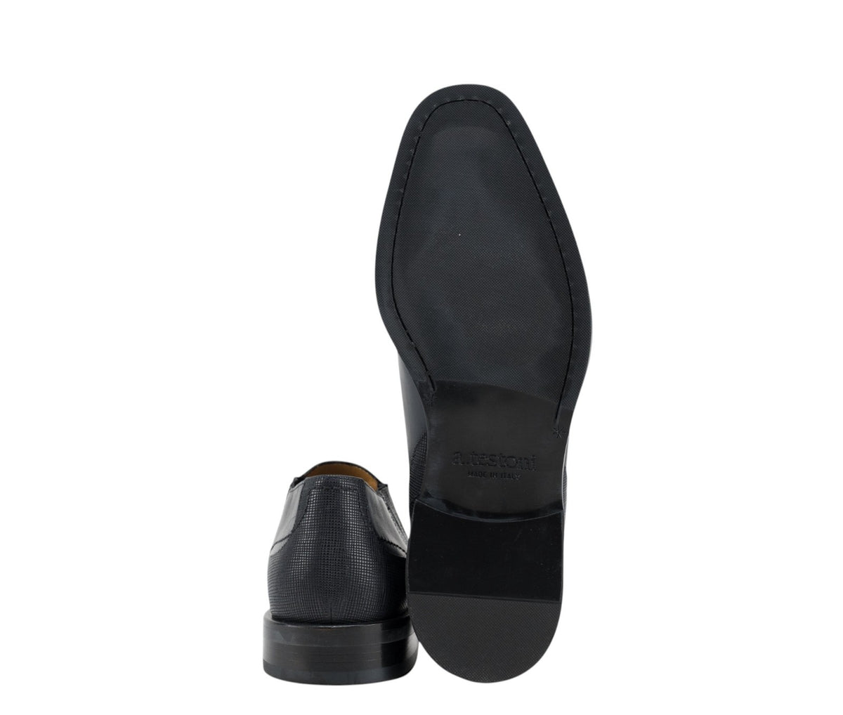 1400$ TESTONI Slip On Shoes Lux Calf+Saffiano Calf Blue Navy 8 UK / 9 US / 42 IT