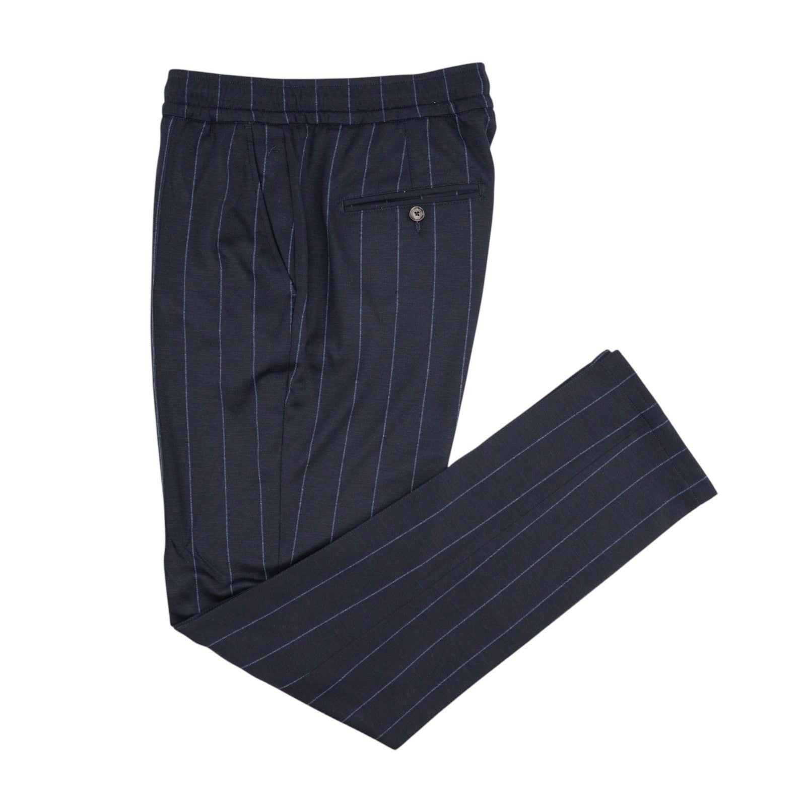 1300$ ISAIA NAPOLI Blue Navy Striped Drawstring Pant Wool Jersey 34 US / 50 EU
