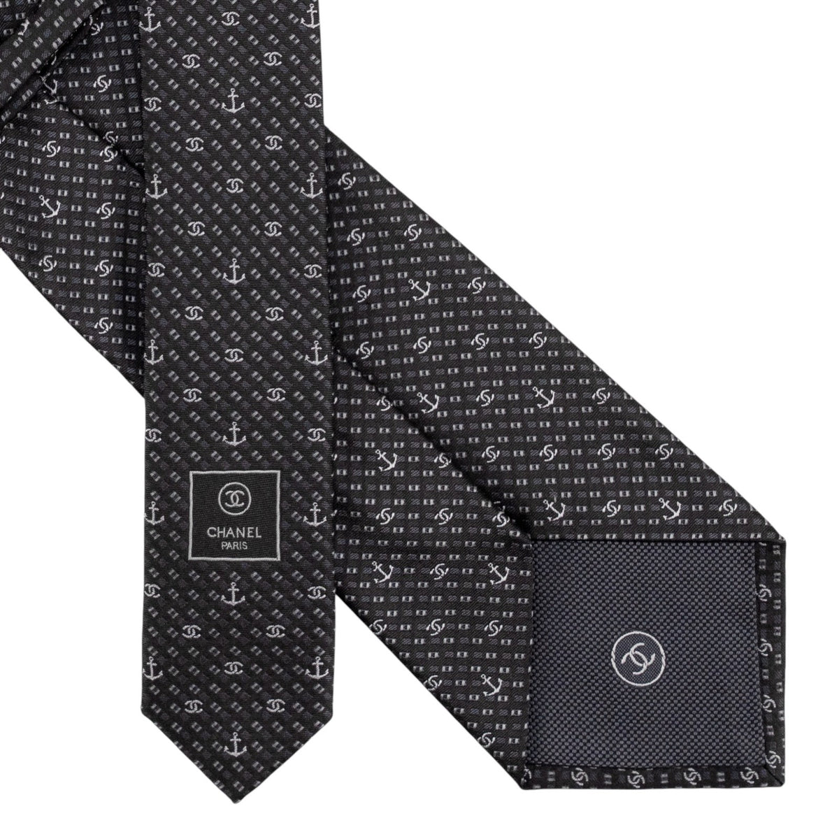 $300 CHANEL PARIS Dark Grey Geometric Jacquard Tie 100% Silk - Made in Italy