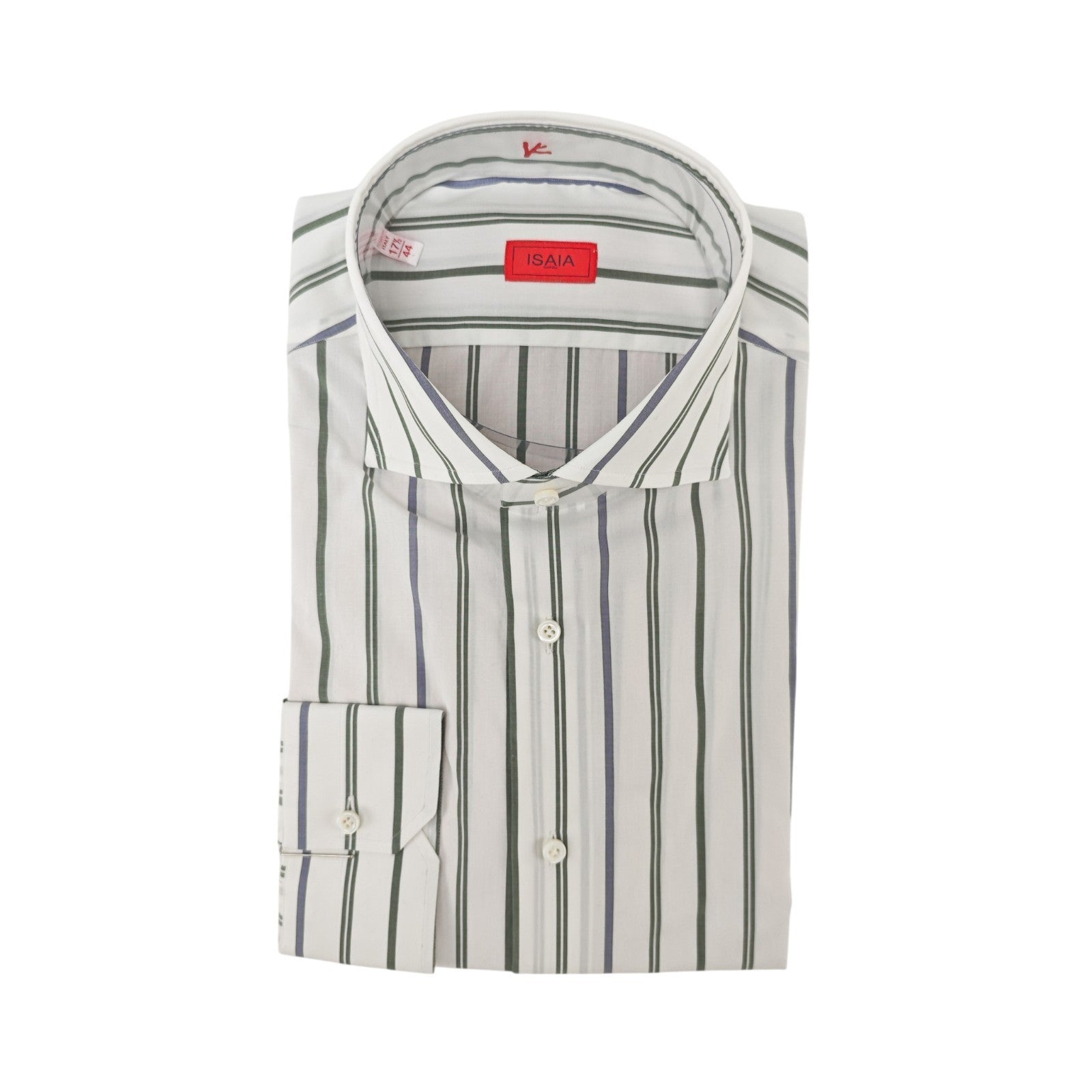 730$ ISAIA NAPOLI "Mix" White Striped Dress Shirt Hand-Sewn Fine Cotton