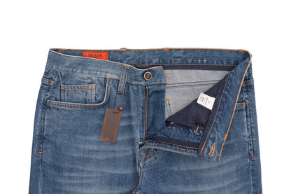 690$ ISAIA NAPOLI Blue Denim Slim Straight Jeans Trousers Pant Stretch Cotton