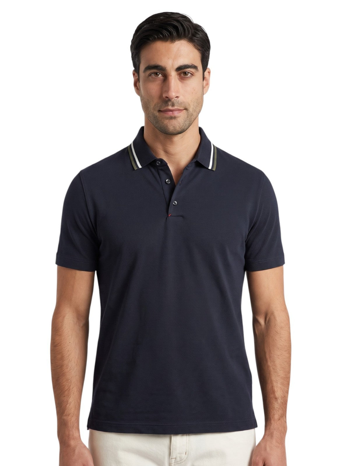 575$ ISAIA NAPOLI Cotton Piquet Short Sleeve Handmade Polo Blue Navy