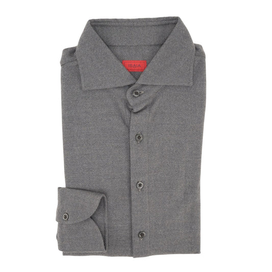 1450$ ISAIA NAPOLI Gray Hand-Sewn Shirt Soft Wool  16 - 41
