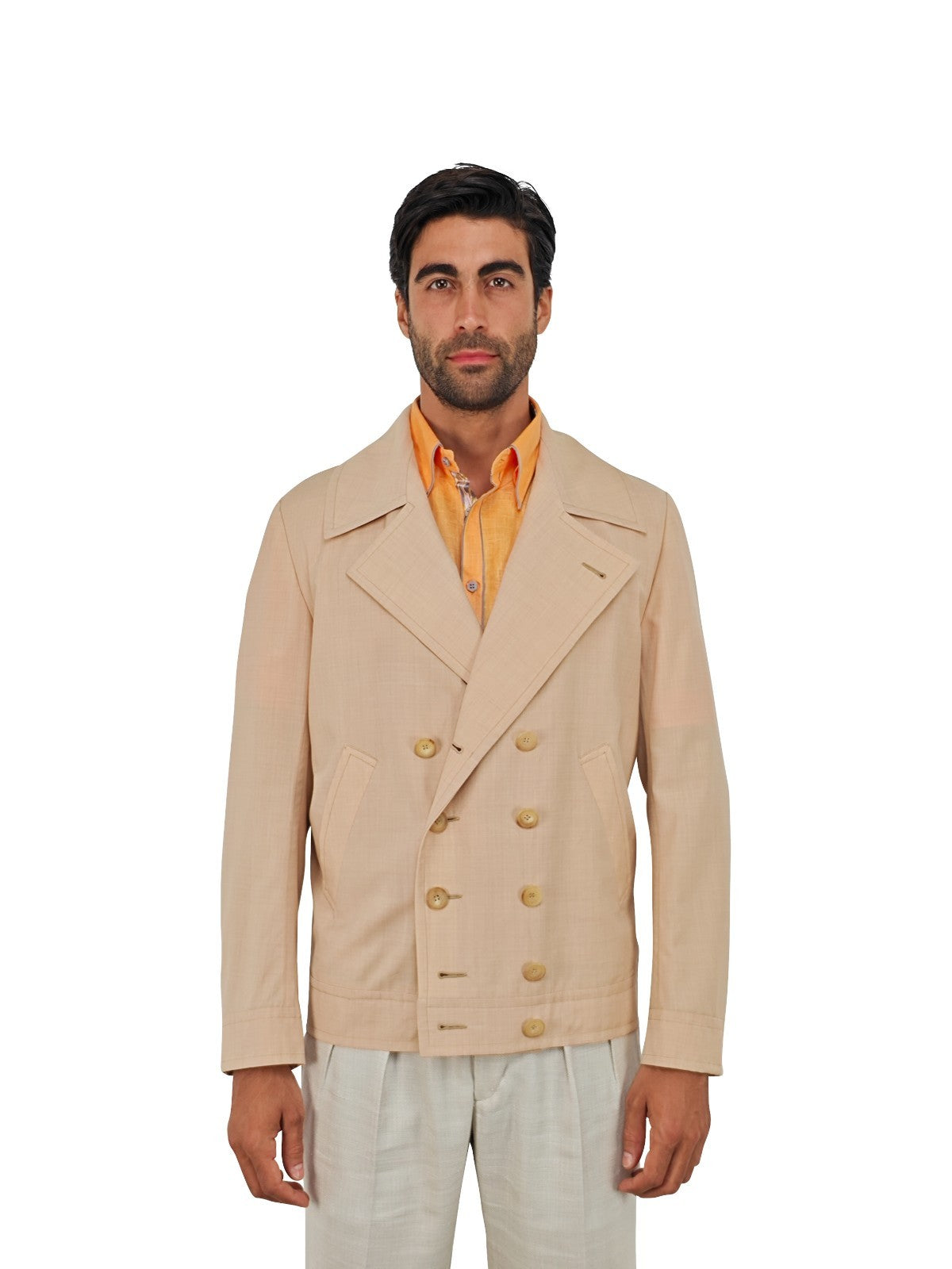 $1470 RUBINACCI NAPOLI Beige Caban Jacket Coat Fine Wool 40 US / 50 EU