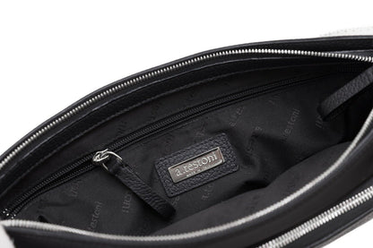 $480 Testoni Bologna Black Karibu Calf + Fabric Hand Clutch Bag + Handle