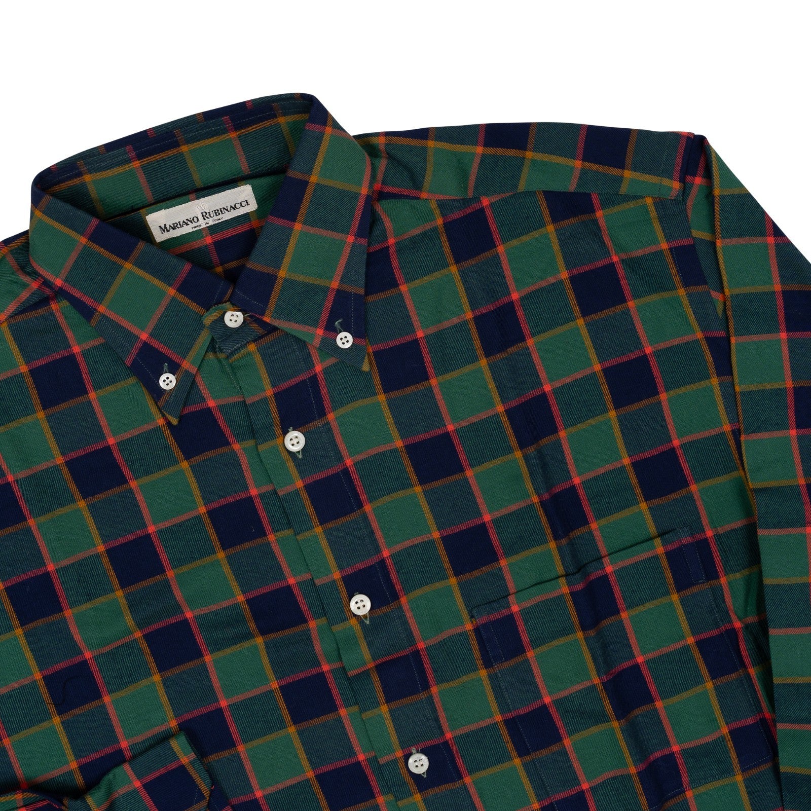 520$ RUBINACCI NAPOLI Tartan Gree Blue Pocket Shirt Cotton Twill Classic Fit  5G