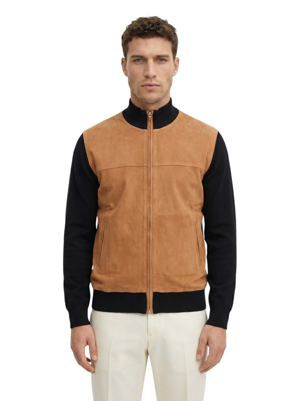 2800$ DELLA CIANA CASHMERE Black Bomber Zip Jacket Suede Leather - Cashmere