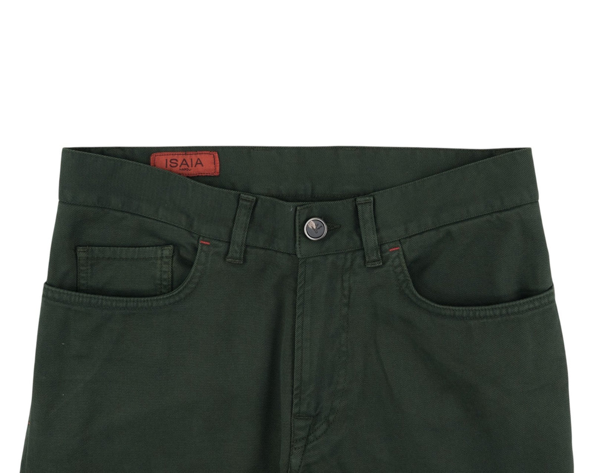 725$ ISAIA NAPOLI Forest Green 5 Pocket Denim Jeans Cotton Slim Fit 30 US /46 EU
