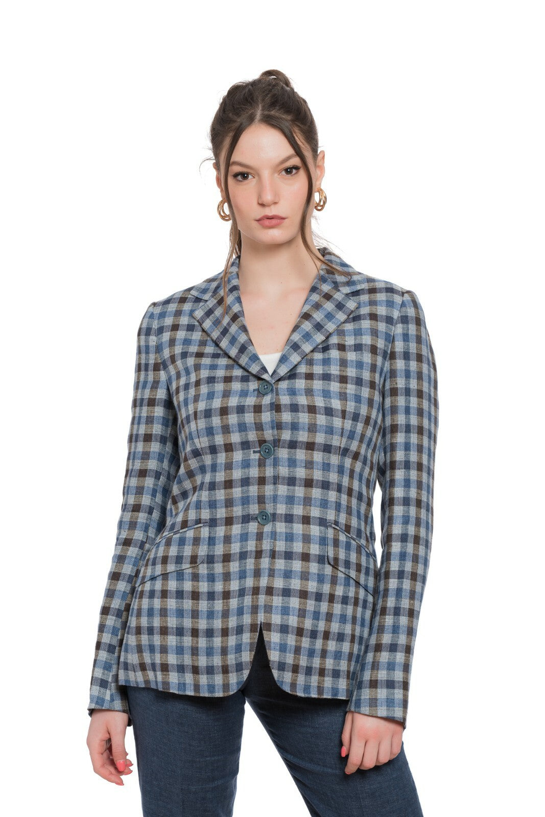 1850$ BELVEST Linen Checks Woman Sartorial Jacket Blazer 42 IT / 6 US / 38 FR