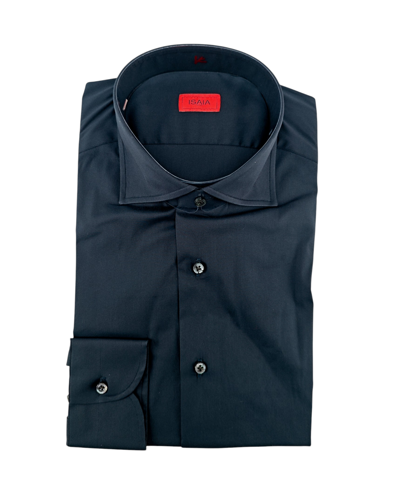 780$ ISAIA "Mix" Comfort Blue Navy Solid Dress Shirt Fine Cotton Stretch 16 - 41