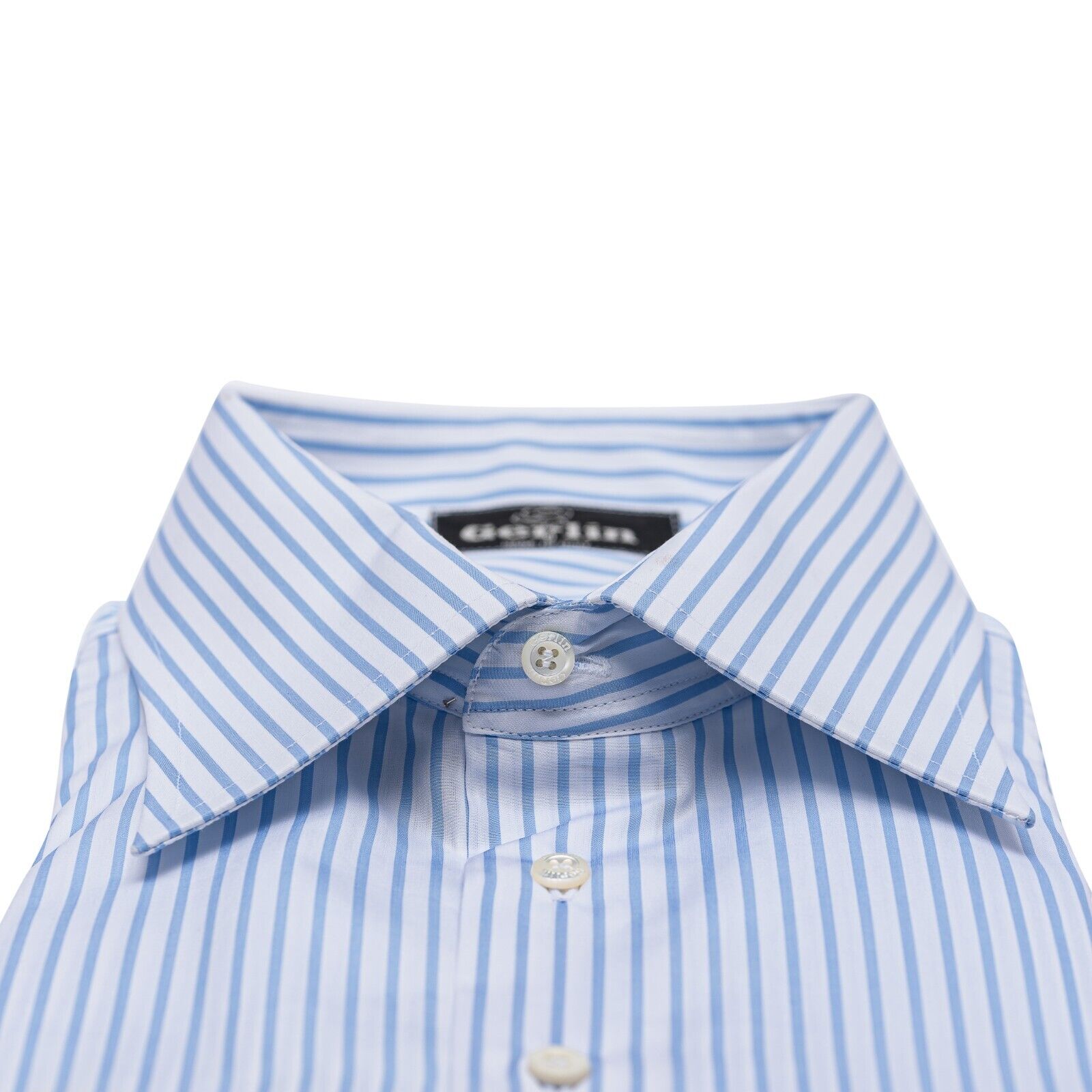 690$ ITALIAN LUXURY GERLIN Shirt Striped Blue Cotton 17.75 - 45 4R BIJAN