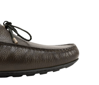 1200$ TESTONI Driver Loafer Shoes Karibu Calf Army + Gold 8 UK / 9 US / 42 IT