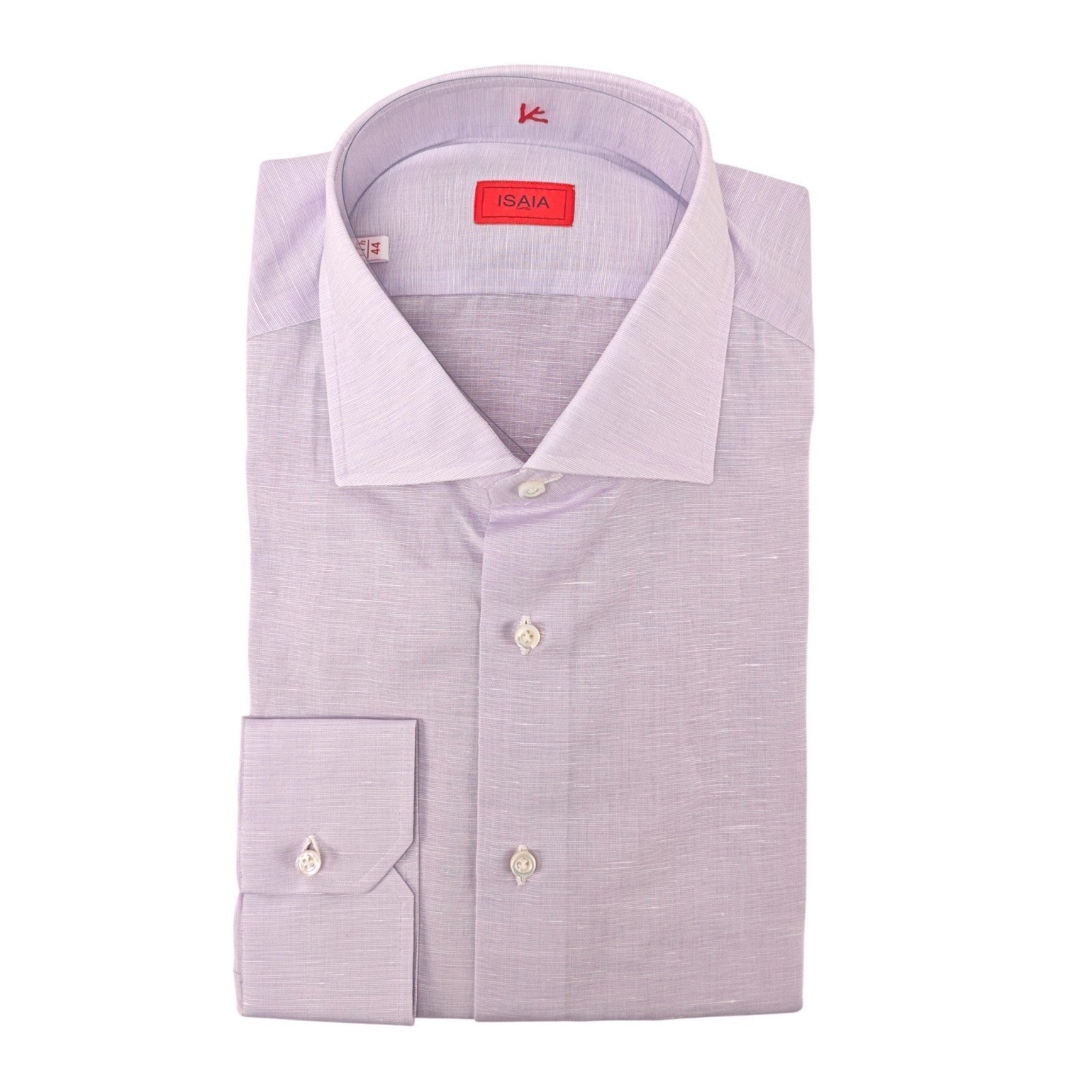 765$ ISAIA NAPOLI "Mix" Lilac Dress Shirt Hand-Sewn Cotton Linen 17.5 - 44
