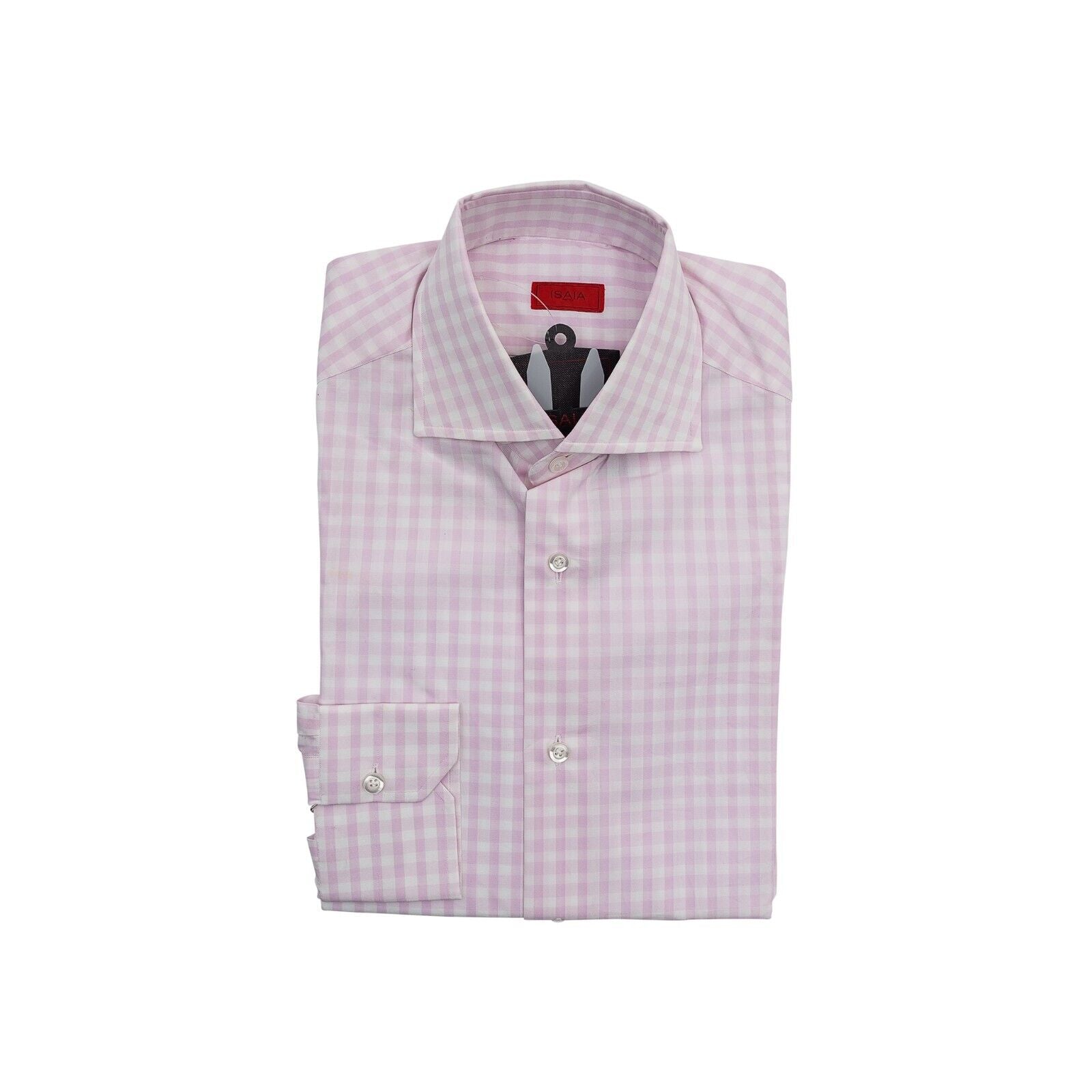 650$ ISAIA NAPOLI Pink Hand-Sewn Checks Casual Shirt Cotton 15 - 38